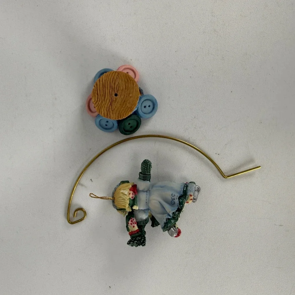 Enesco Cute as a Button Ice Skater Girl Ornament with Spool & Button Base Stand